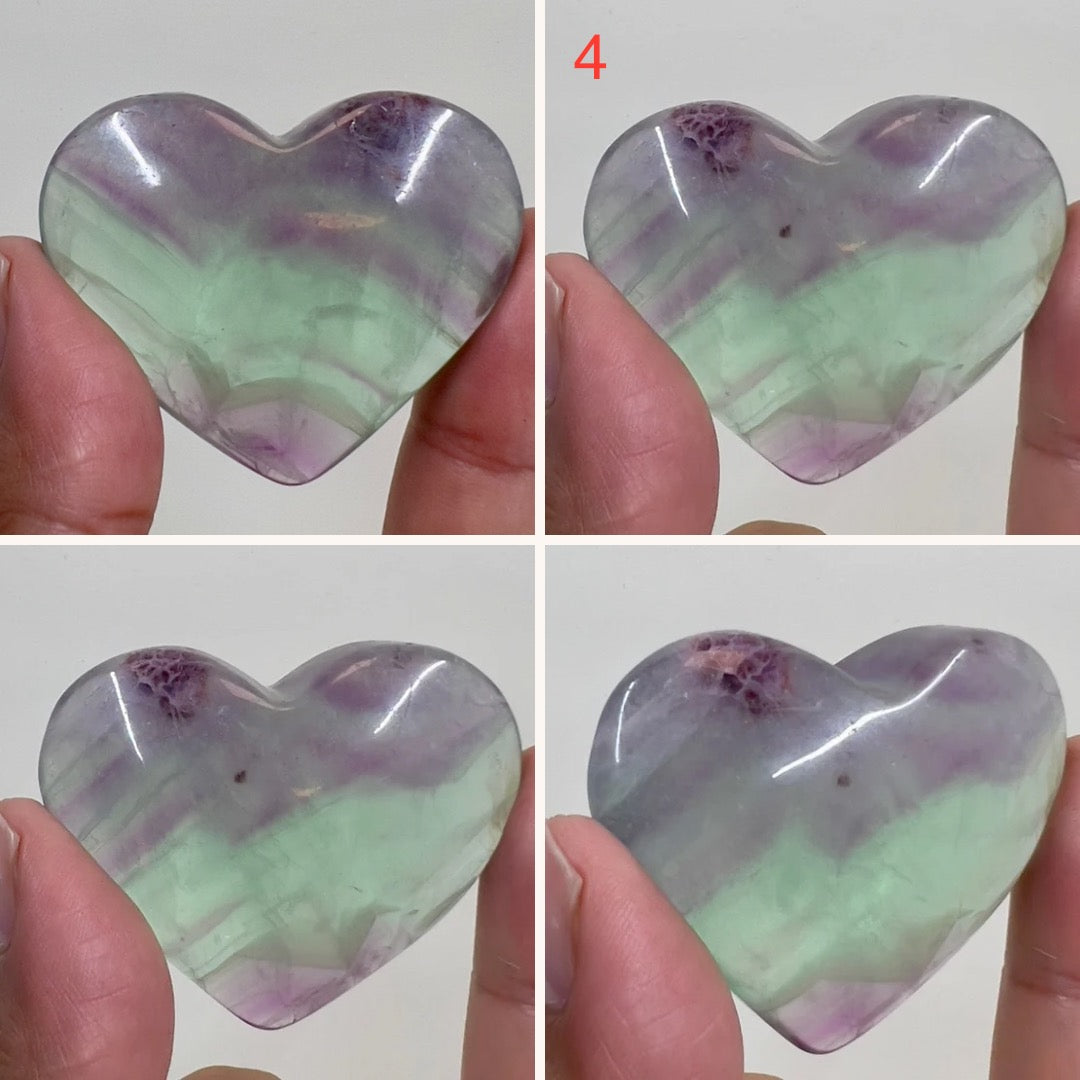 Purple Green Fluorite Gemstone Hearts Crystal Carvings Australian Seller