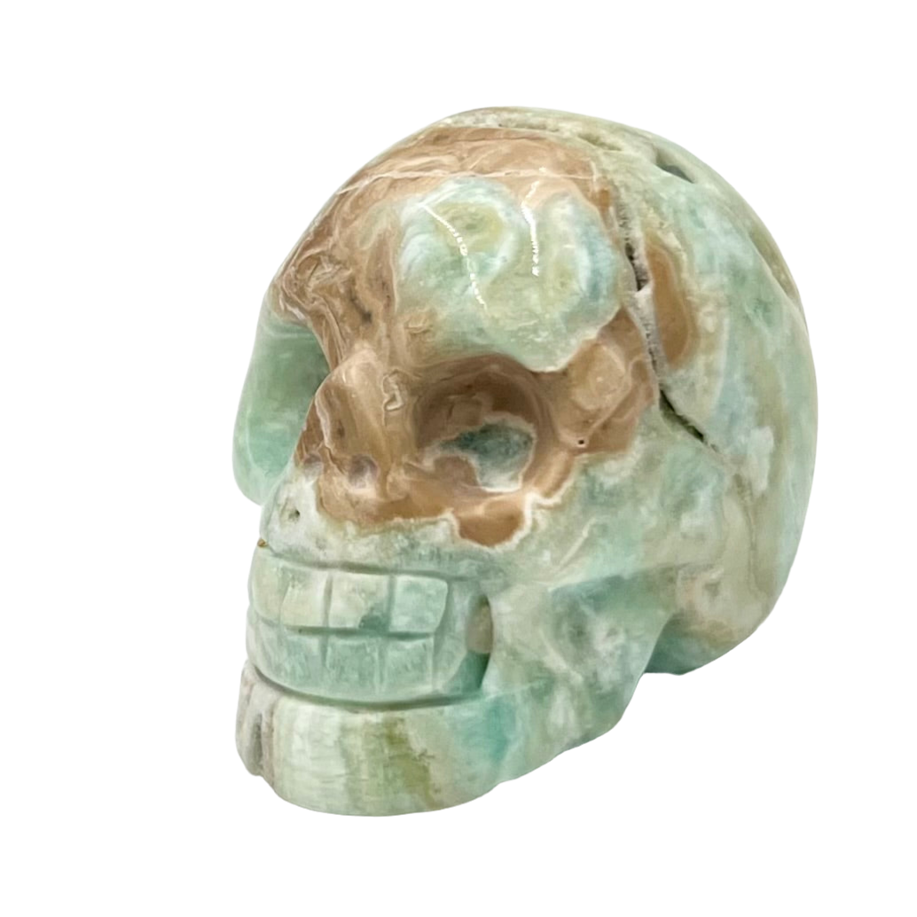 Blue Aragonite Skull 2 Inches Rare Hand Carved Crystal Carving