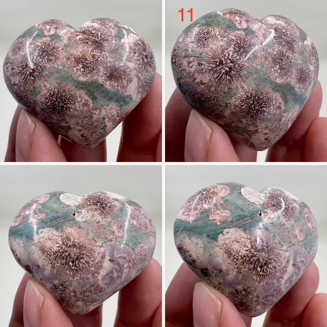 Russian Flower Cherry Blossom Jasper Hearts Healing Crystal Carvings