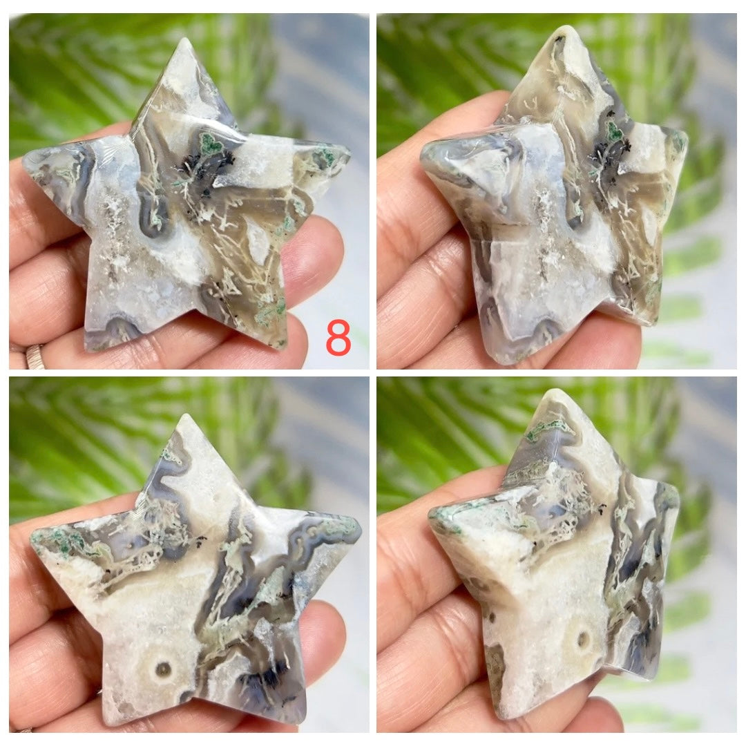 Moss Agate Stars Healing DIY Pendant Jewellery Crystal Carving Various Sizes