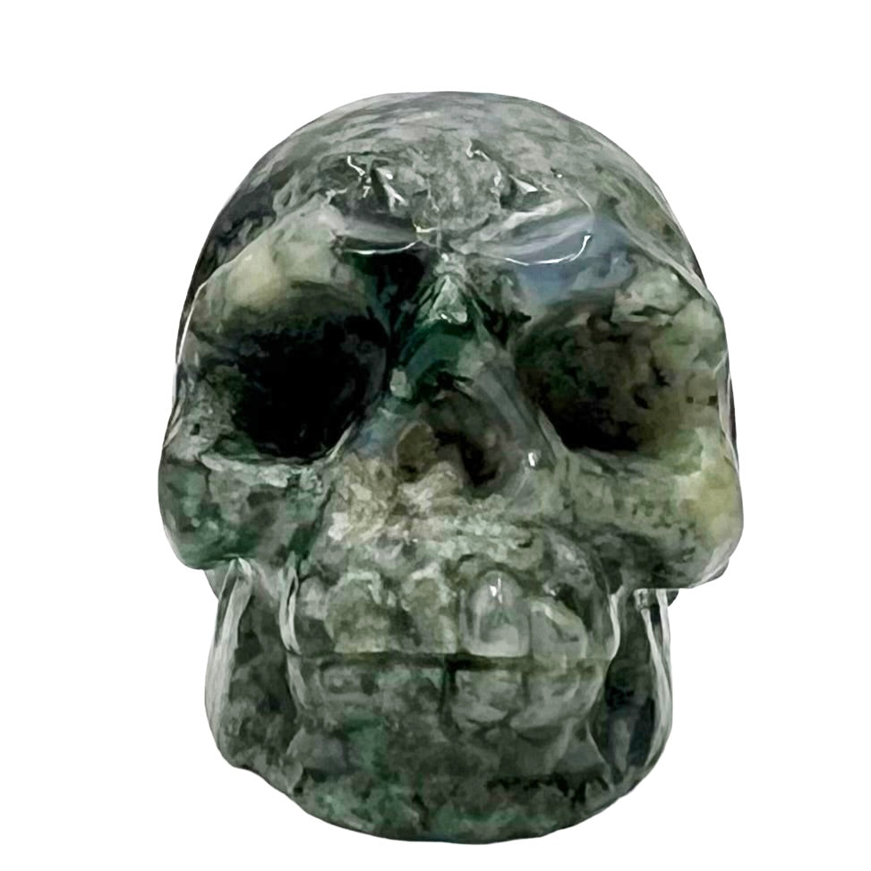 Moss Agate Skull 2 Inches Hand Carved Crystal Carving