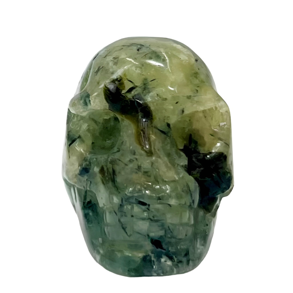 Prehnite with Epidote Skull 2 Inches Hand Carved Crystal Carving