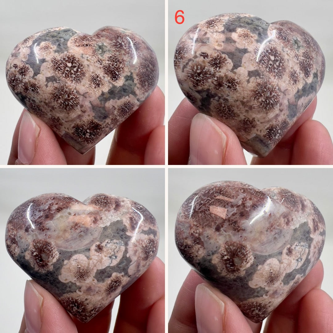 Russian Flower Cherry Blossom Jasper Hearts Healing Crystal Carvings