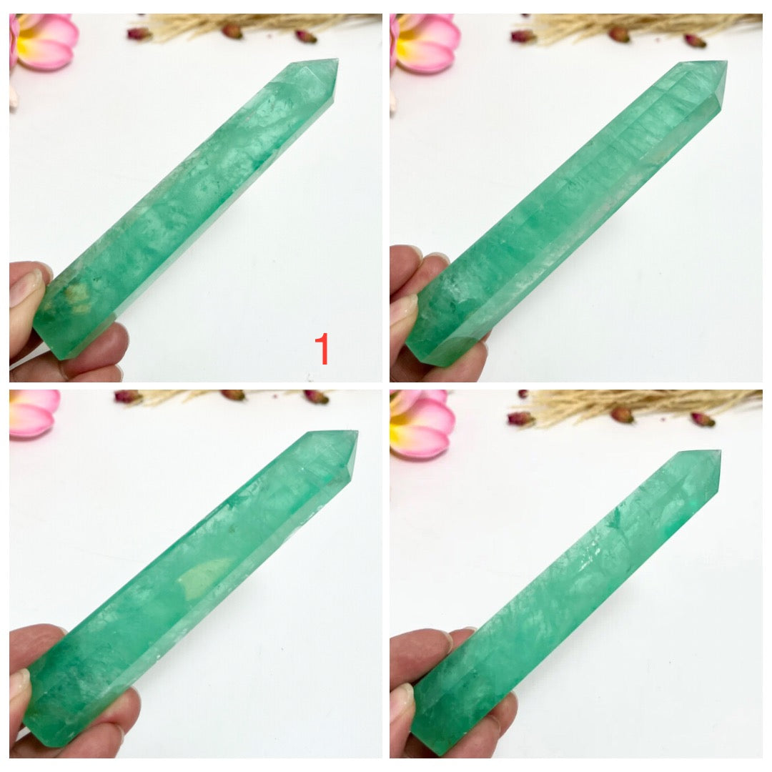 Green Fluorite Points Towers Translucent Crystal Generators