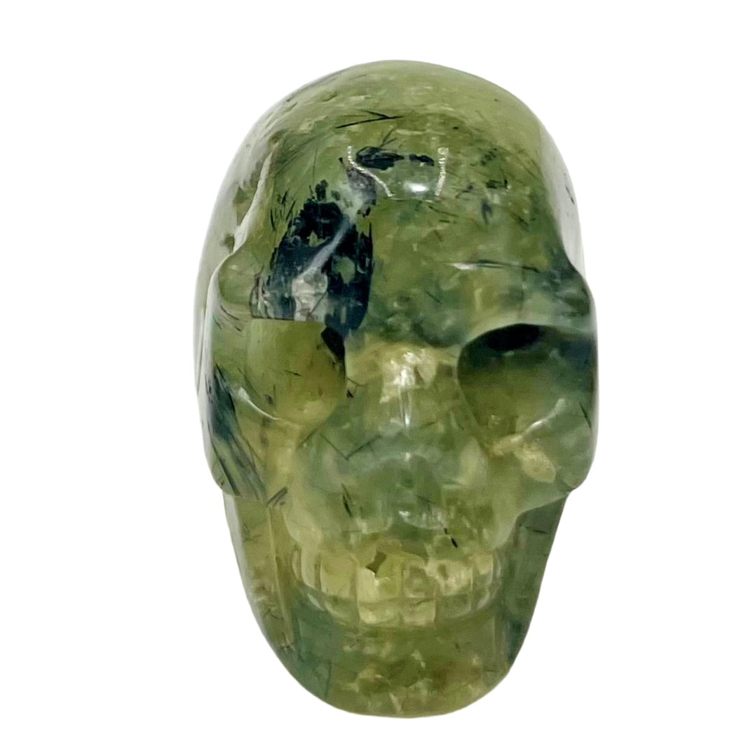 Prehnite with Epidote Skull 2 Inches Hand Carved Crystal Carving