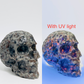 Yooperlite Skull Filigree Design UV Reactive Healing Crystal Carving 578g