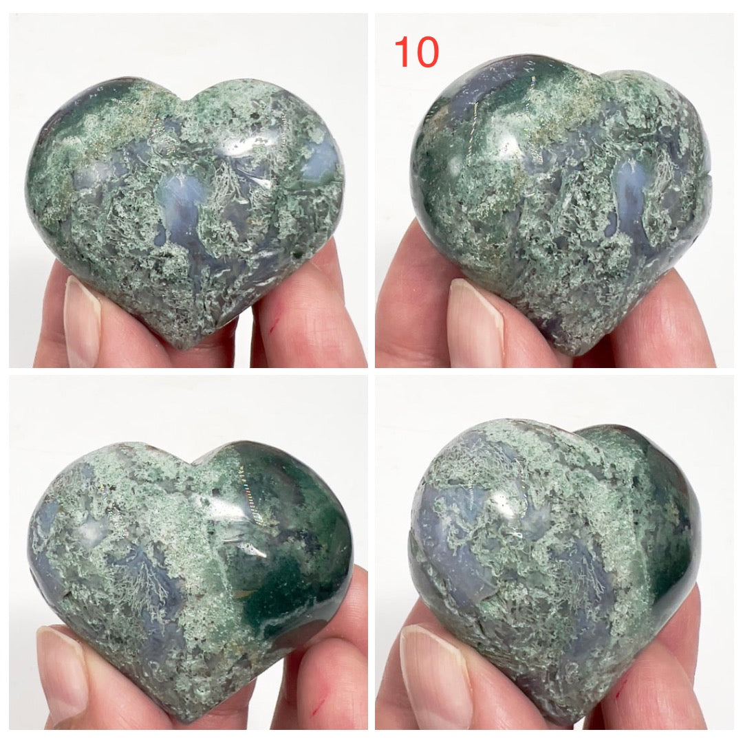 Moss Agate Hearts Healing Crystal Carvings