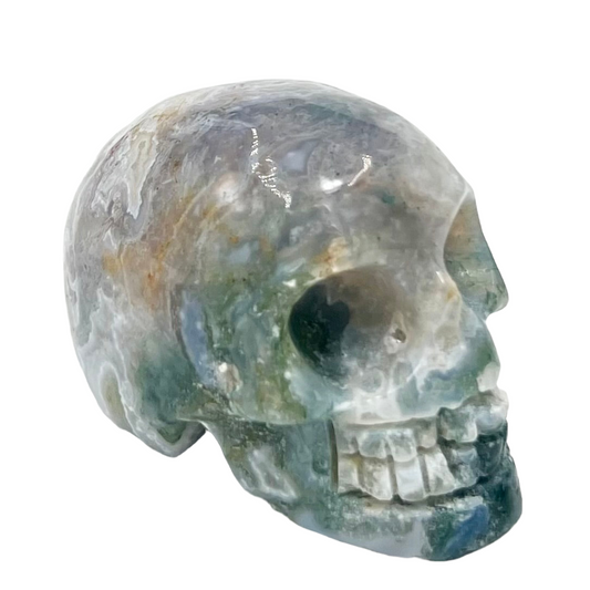 Moss Agate Ocean Jasper Skull 2 Inches Hand Carved Crystal Carving