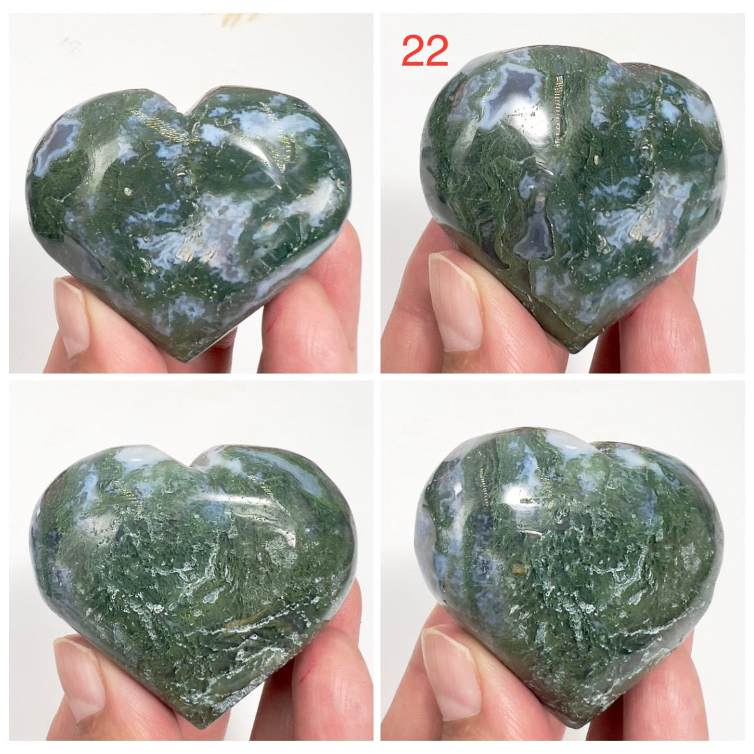 Moss Agate Hearts Healing Crystal Carvings