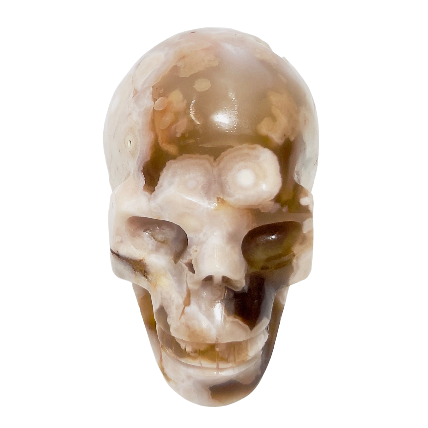 Flower Agate Skull Healing Crystal Carving 906g