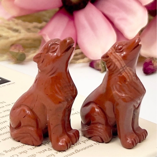 Small Red Jasper Wolves Dogs Crystal Carvings Australian Seller