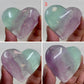 Purple Green Fluorite Gemstone Hearts Crystal Carvings Australian Seller