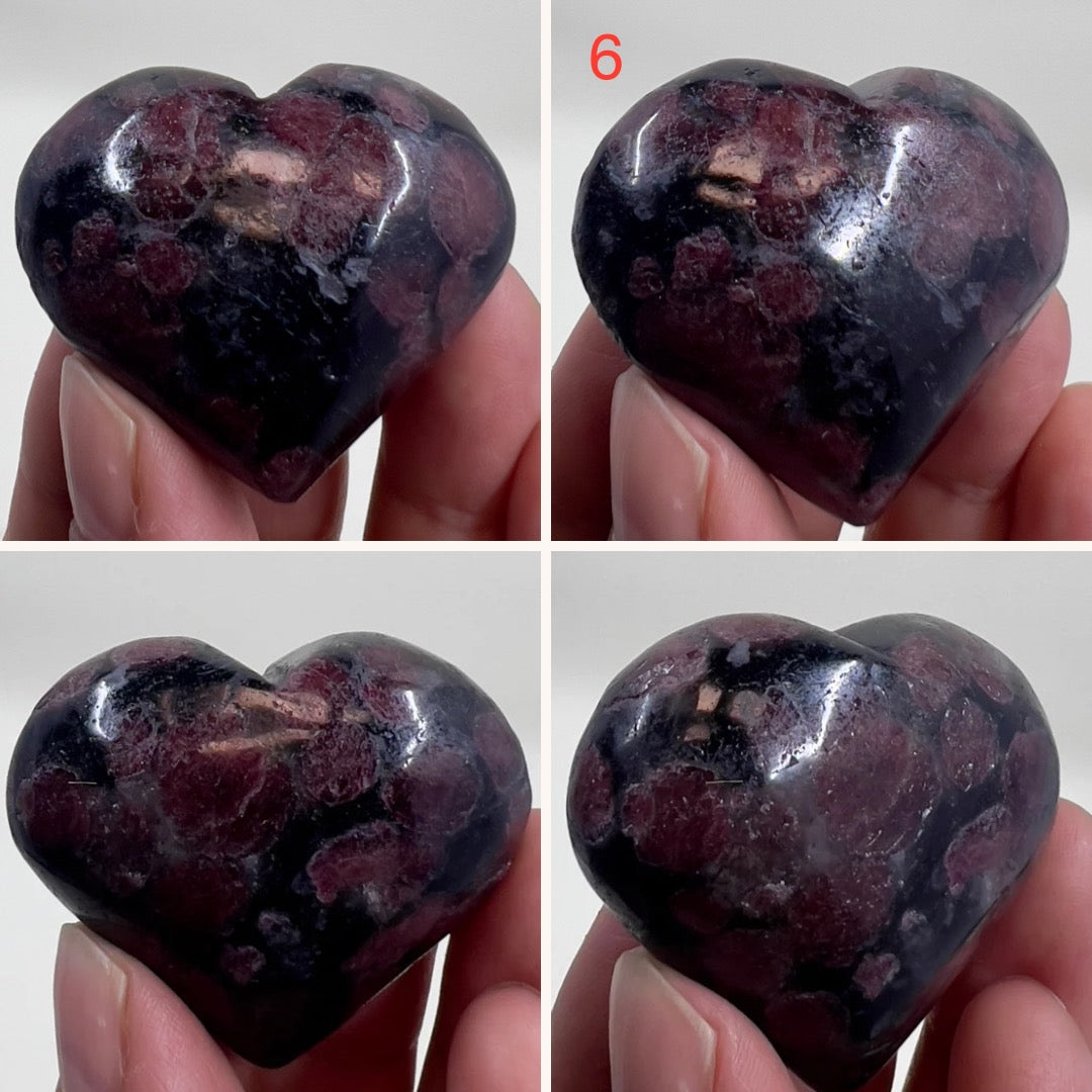 Garnet in Arfvedsonite Hearts Crystal Carvings Australian Seller