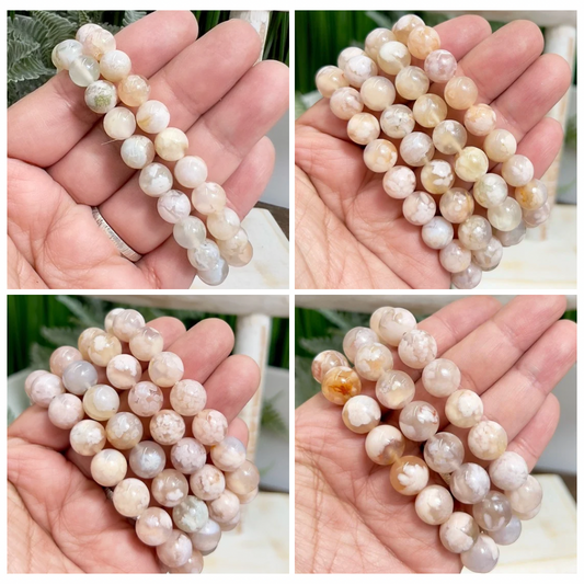 Flower Agate Crystals Bracelets Wearable Gemstones Elastic Various Bead Sizes