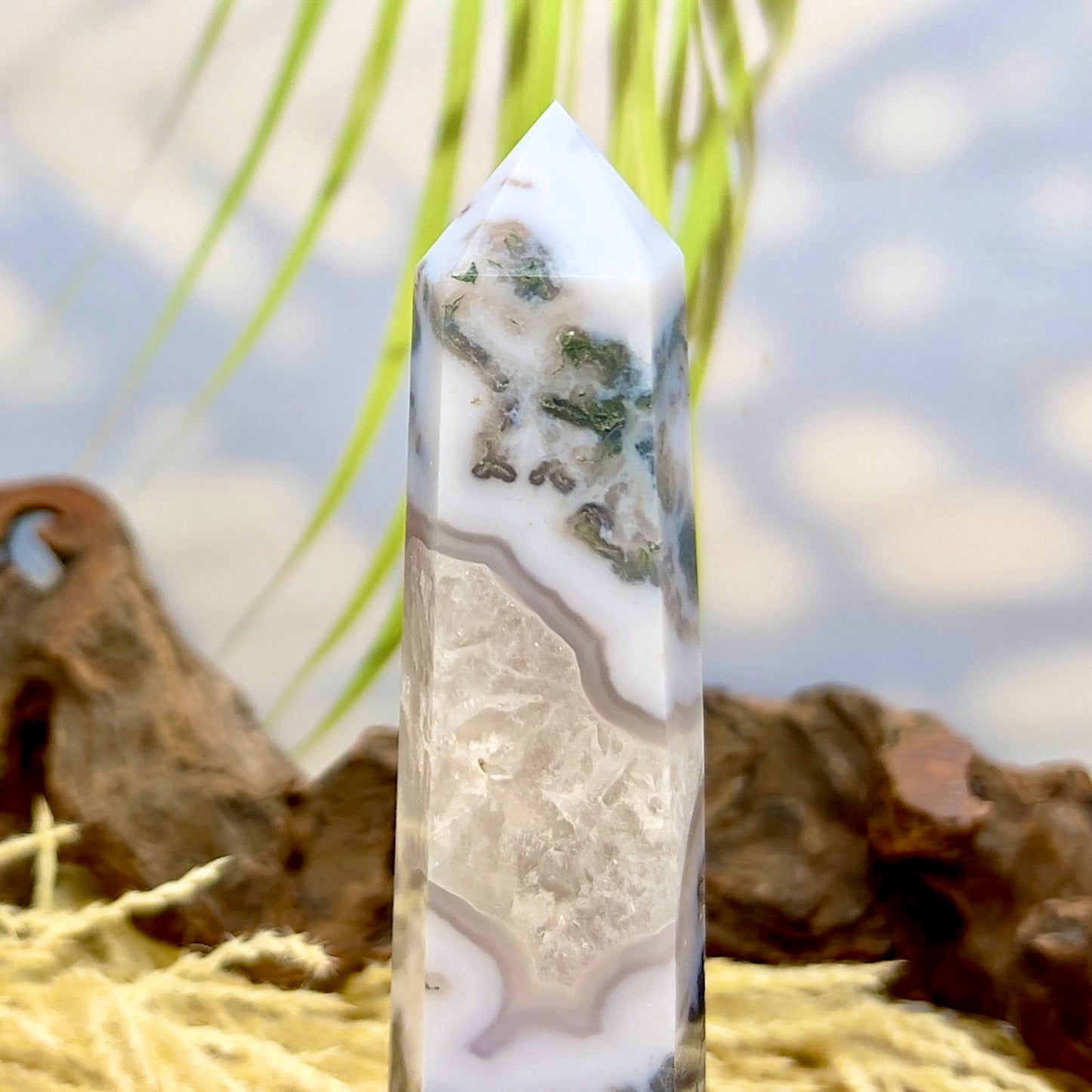 Moss Agate Tower Crystal Generator Australian Seller