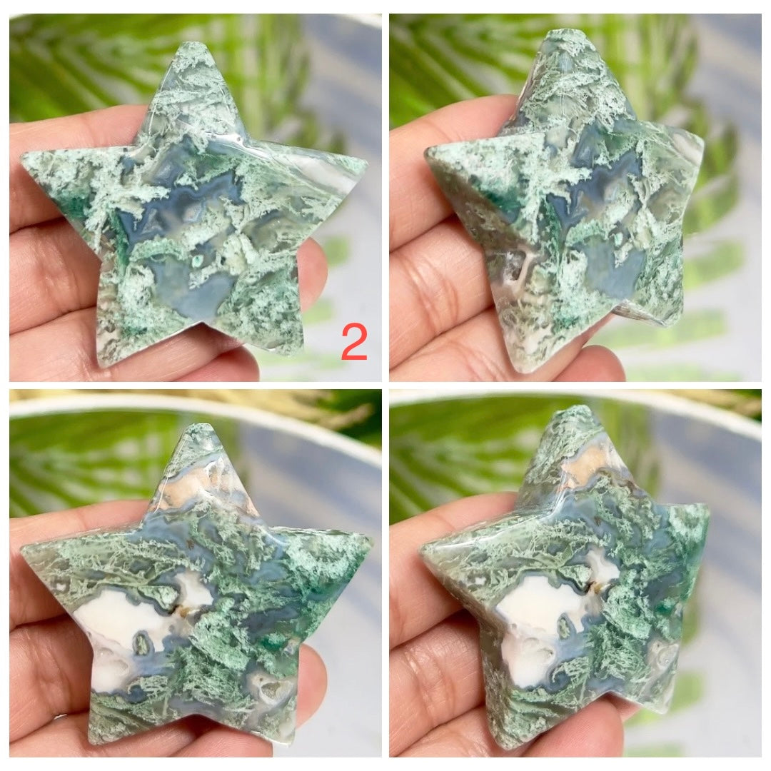 Moss Agate Stars Healing DIY Pendant Jewellery Crystal Carving Various Sizes