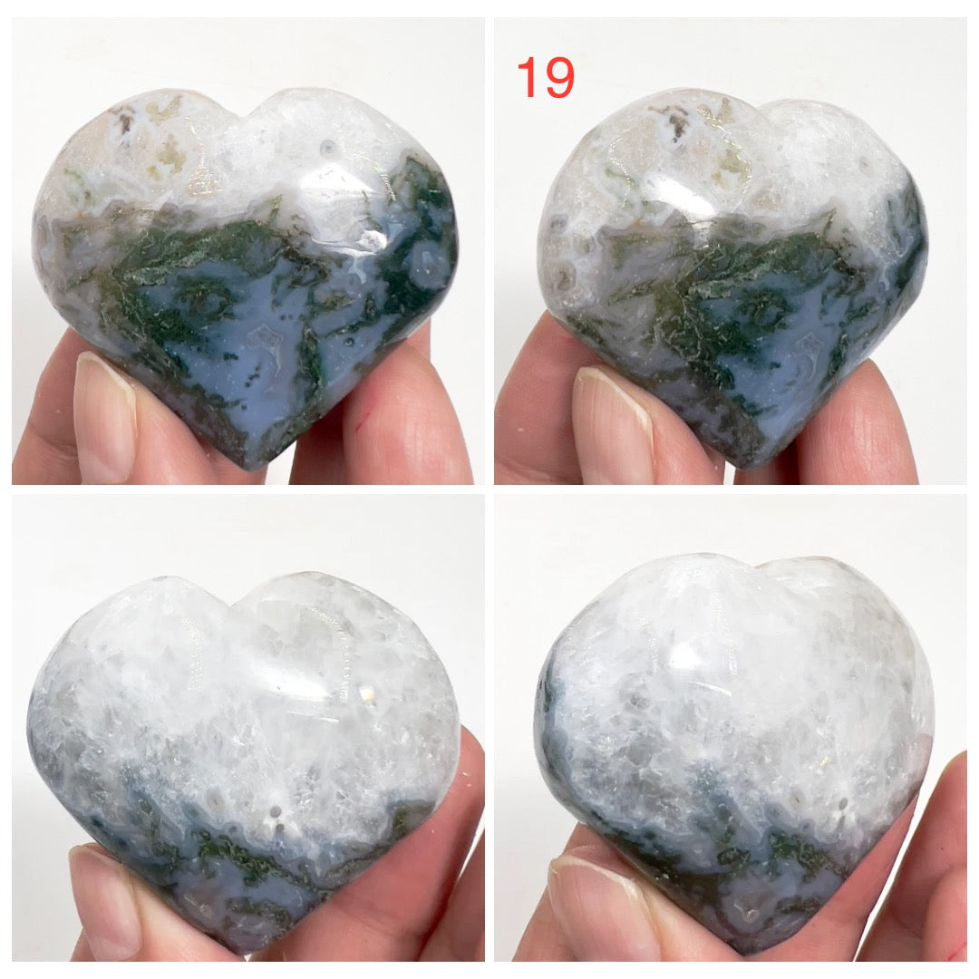 Moss Agate Hearts Healing Crystal Carvings