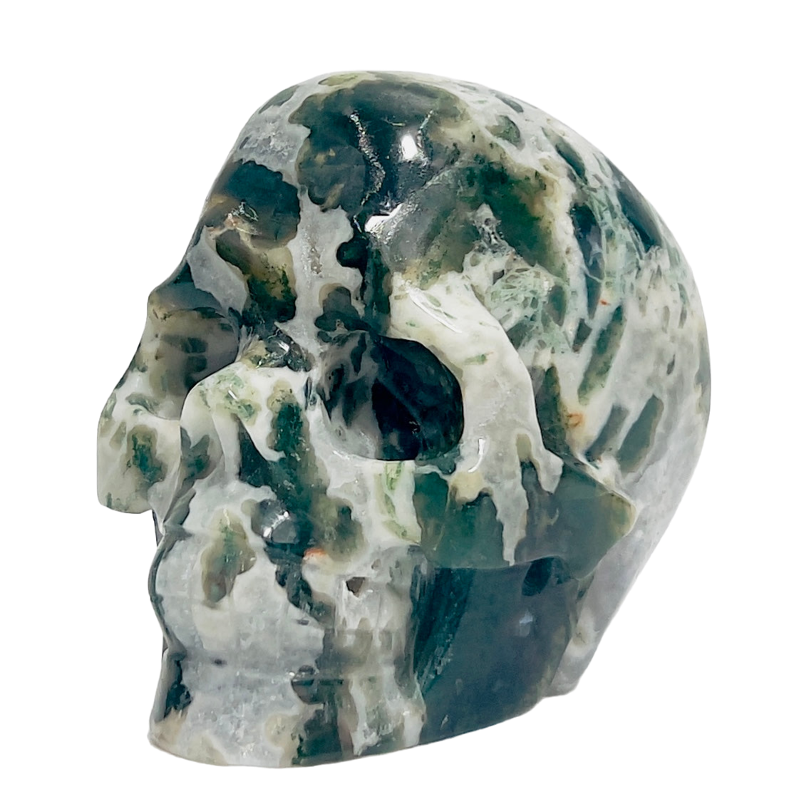 Moss Agate Skull Healing Crystal Carving 707g