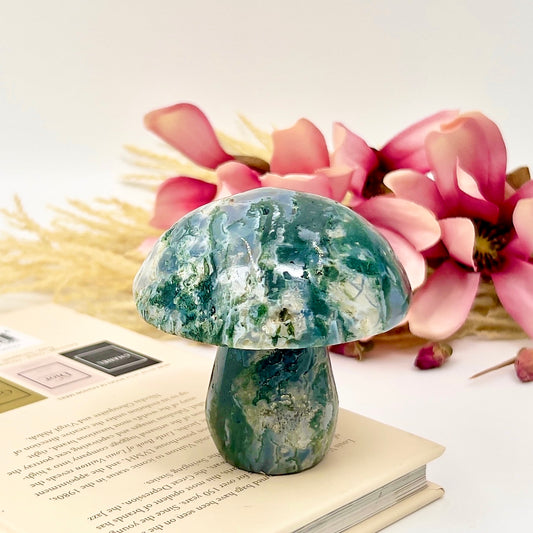 Moss Agate Mushroom Crystal Carving Australian Seller