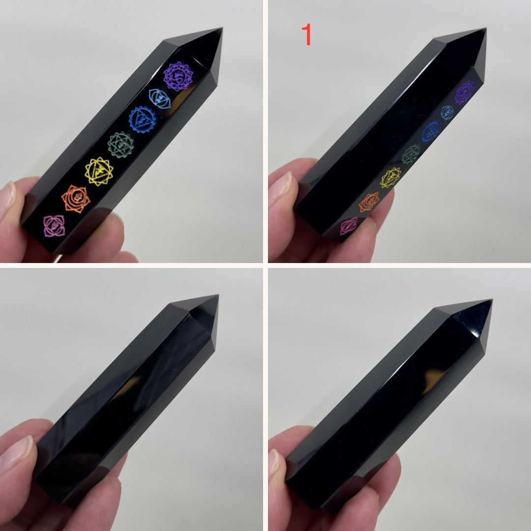 Black Obsidian Points With Chakra Print Crystal Generators Australian Seller