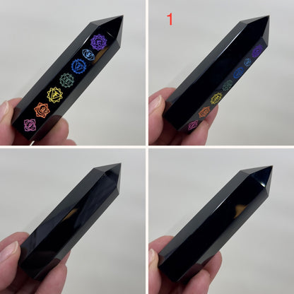 Black Obsidian Points With Chakra Print Crystal Generators Australian Seller