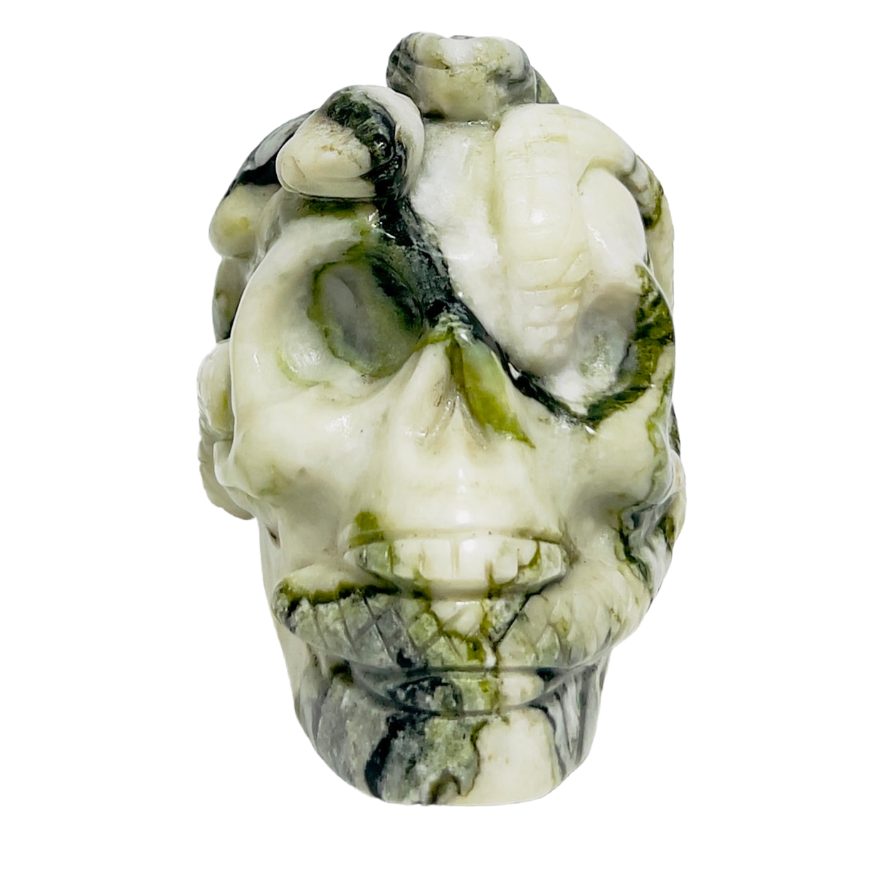 Jade Snakes on Skull Healing Crystal Carving 585g