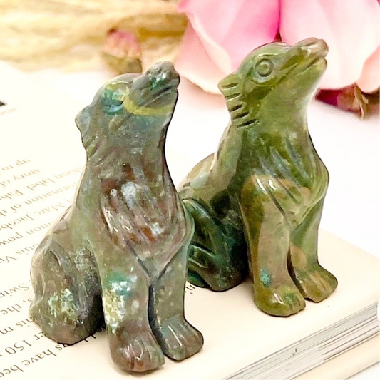 Small Ocean Sea Jasper Wolves Dogs Crystal Carvings Australian Seller