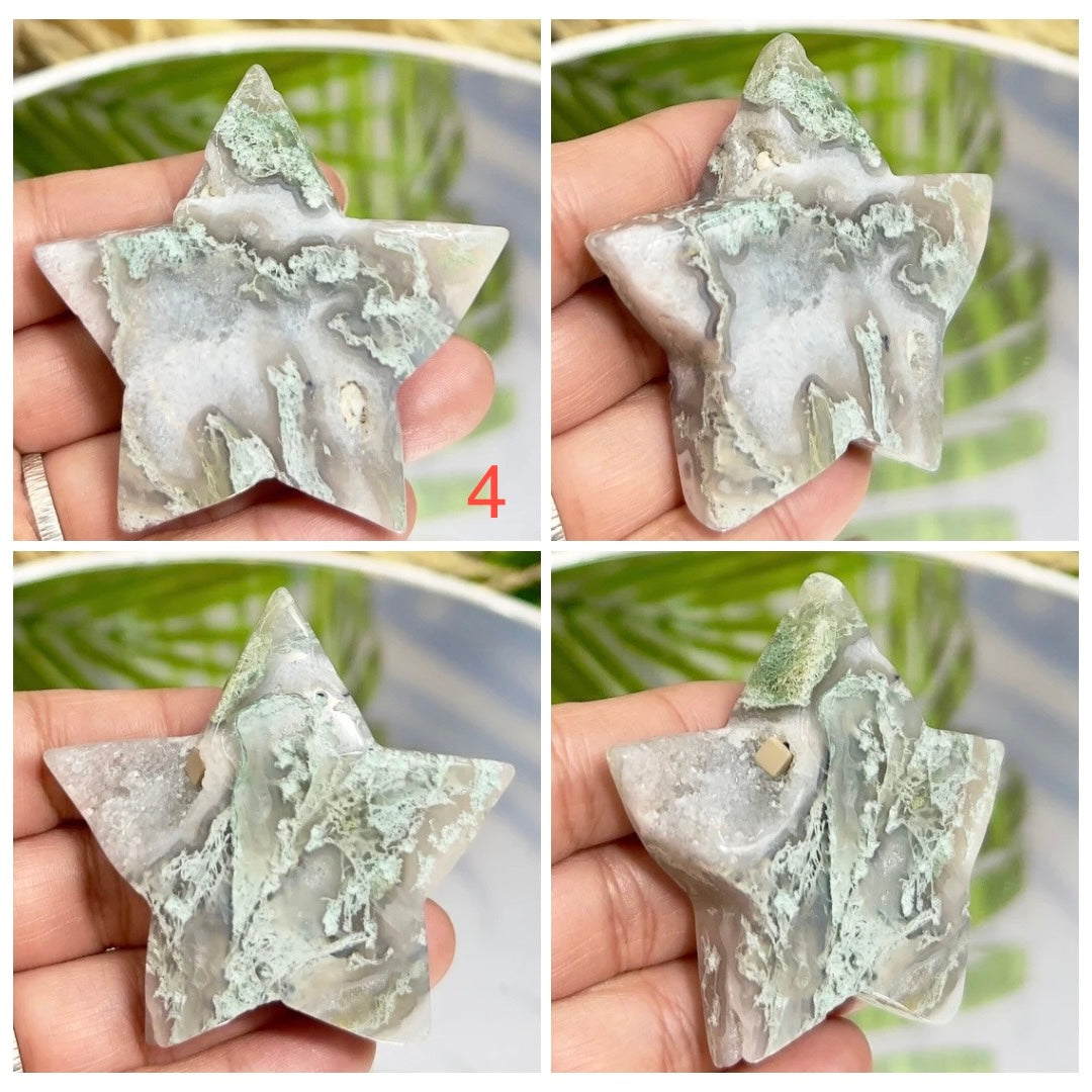 Moss Agate Stars Healing DIY Pendant Jewellery Crystal Carving Various Sizes