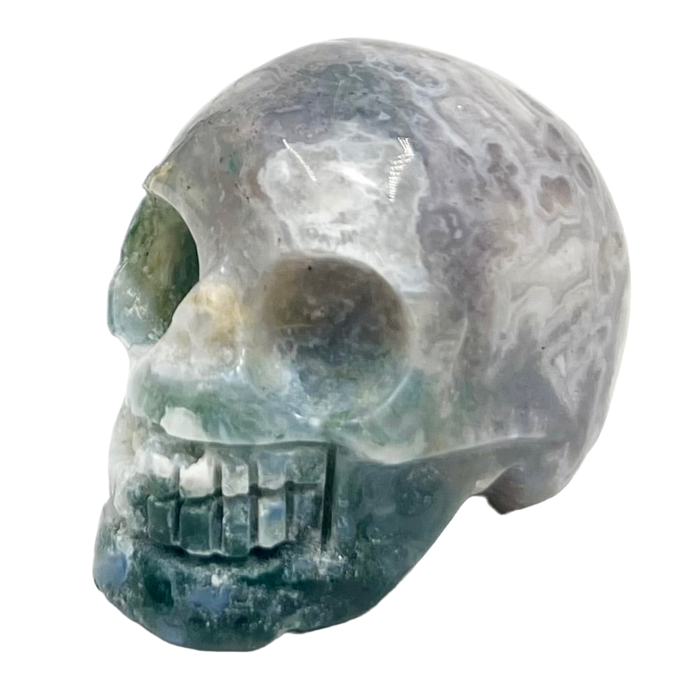 Moss Agate Ocean Jasper Skull 2 Inches Hand Carved Crystal Carving