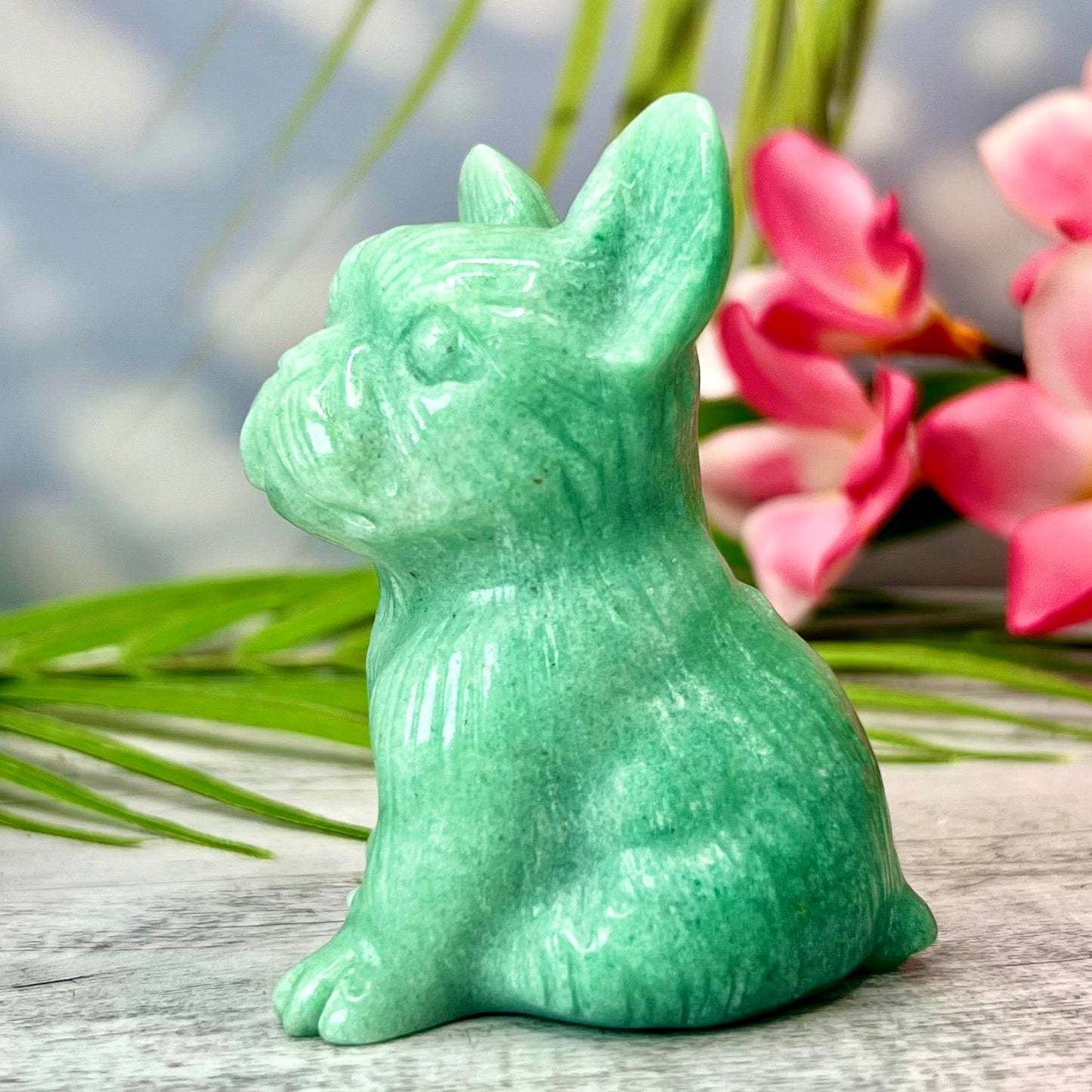 Amazonite French Bull Dog Crystal Puppy Carving Australian Seller