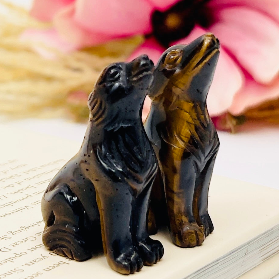 Small Tigers Eye Wolves Dogs Crystal Carvings Australian Seller