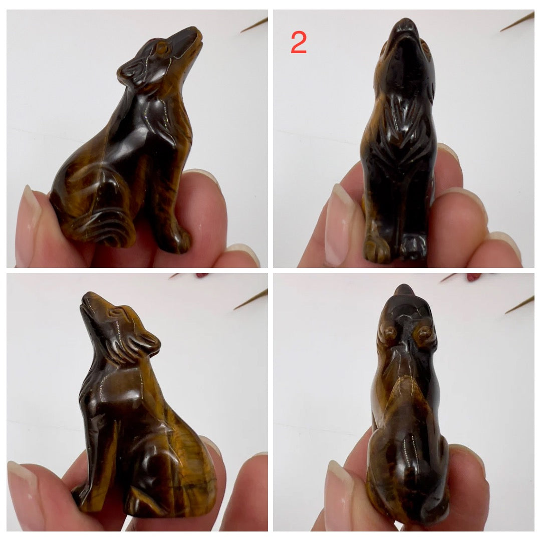 Small Tigers Eye Wolves Dogs Crystal Carvings Australian Seller