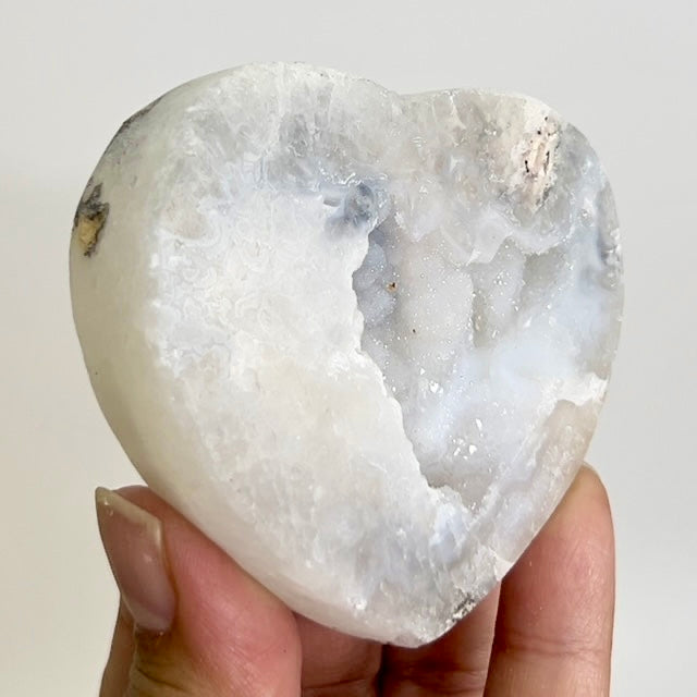 Druzy Mexican Agate Heart Quartz With Stand Crystal Carving Australian Seller