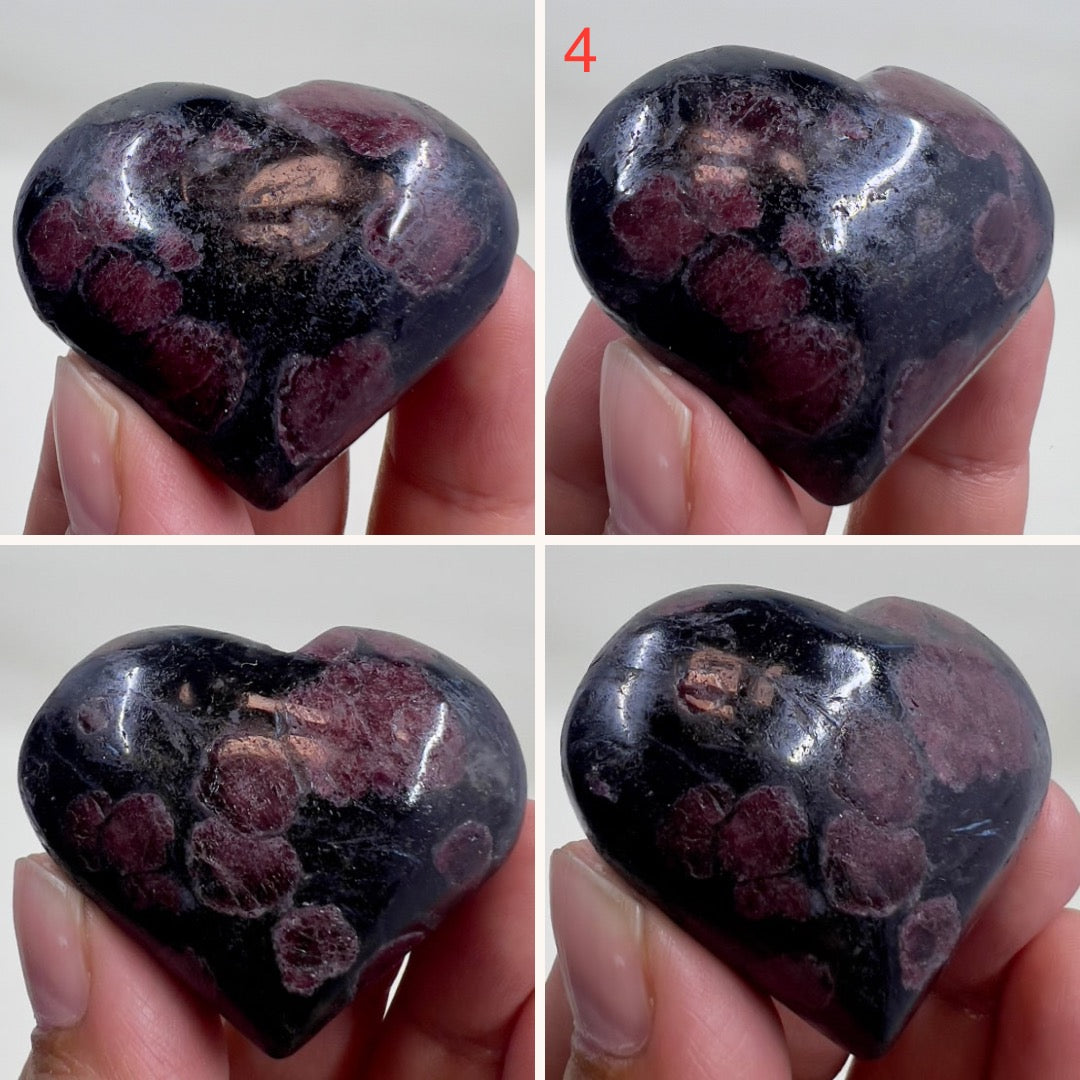 Garnet in Arfvedsonite Hearts Crystal Carvings Australian Seller