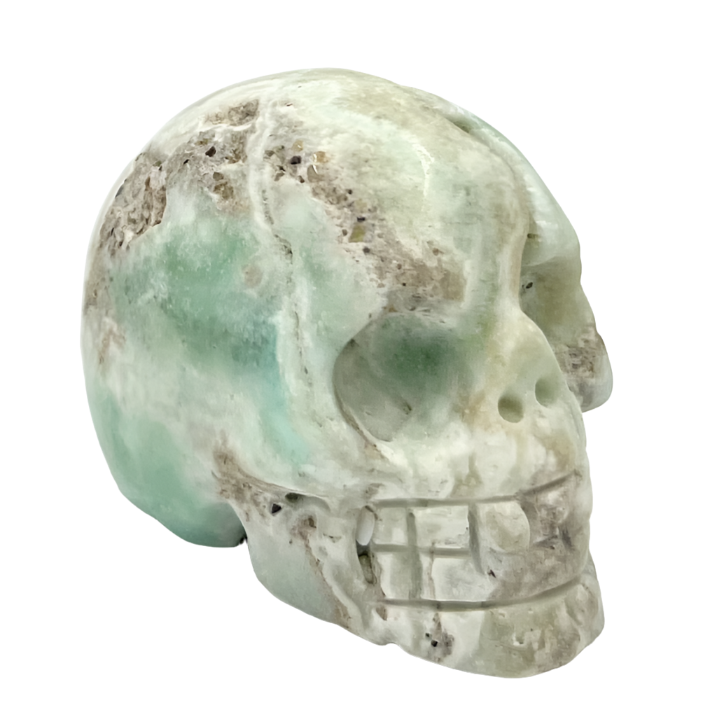 Blue Aragonite Skull 2 Inches Rare Hand Carved Crystal Carving