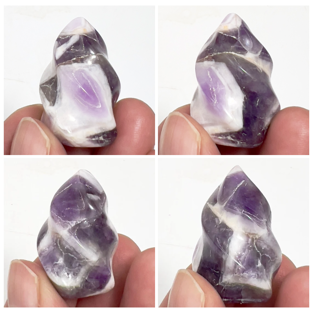 Chevron Dream Amethyst Flames Healing Crystal Carving 3 Pieces