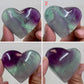 Purple Green Fluorite Gemstone Hearts Crystal Carvings Australian Seller