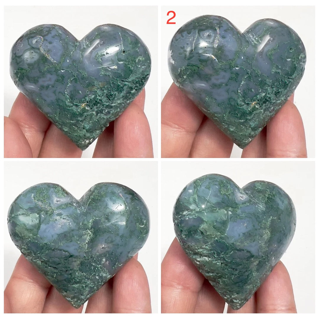 Moss Agate Hearts Healing Crystal Carvings