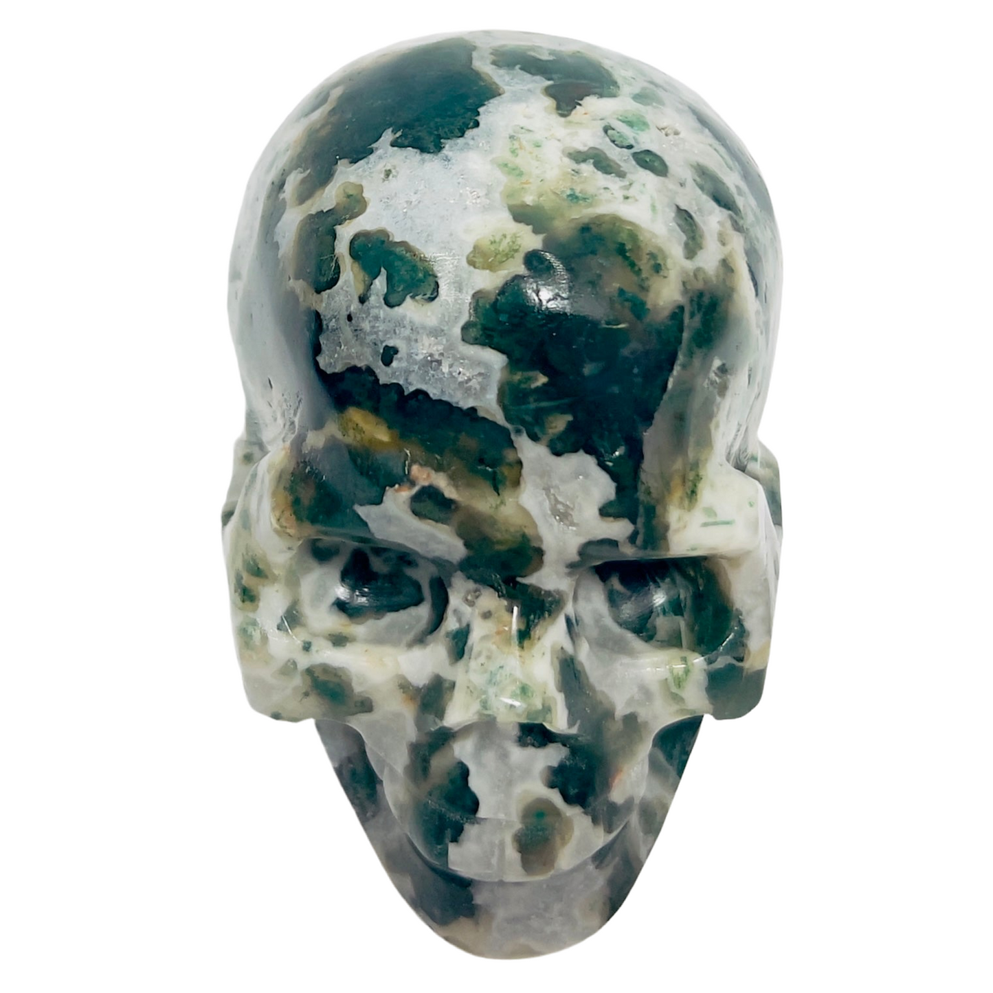 Moss Agate Skull Healing Crystal Carving 707g