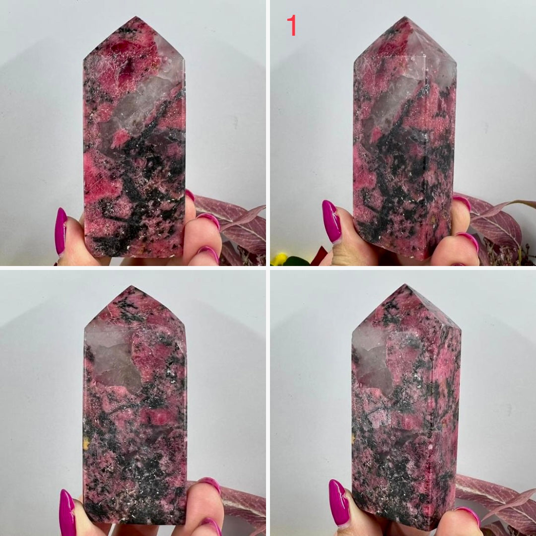 Rhodonite with Quartz Points Crystal Generator Tower Australian Seller