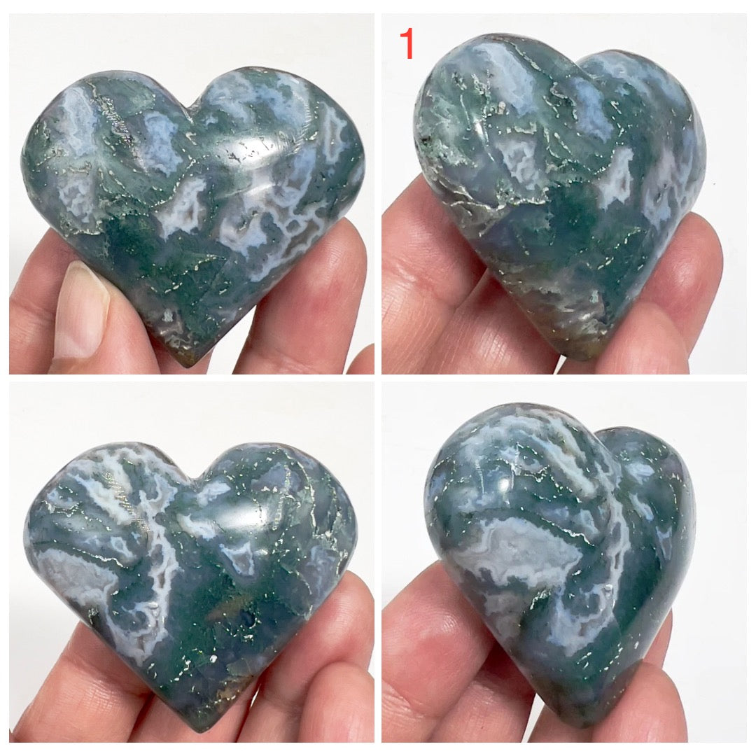 Moss Agate Hearts Healing Crystal Carvings