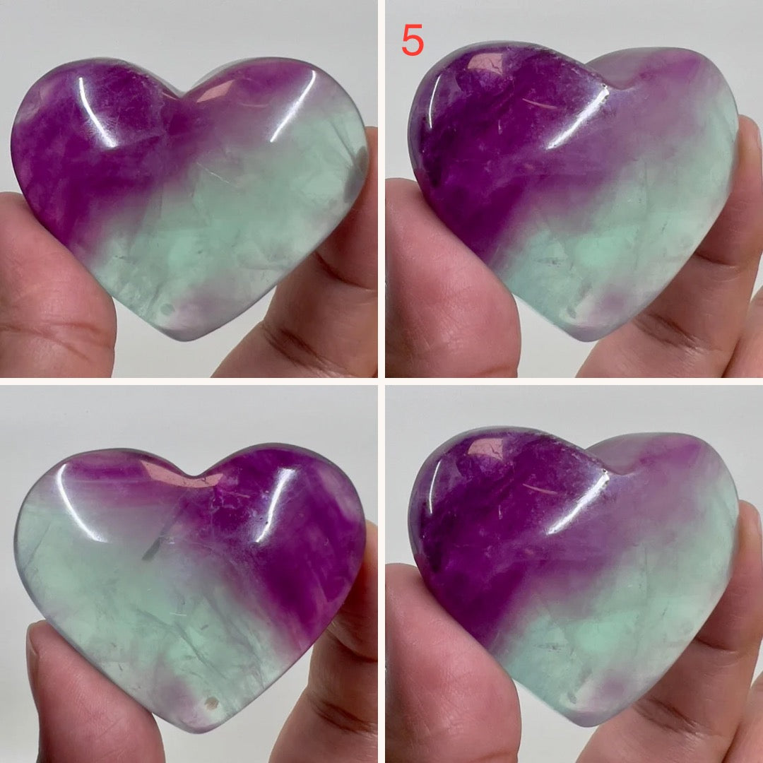 Purple Green Fluorite Gemstone Hearts Crystal Carvings Australian Seller