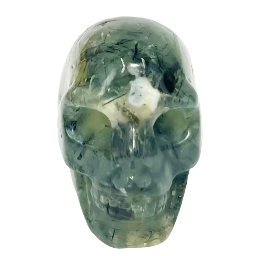 Prehnite with Epidote Skull 2 Inches Hand Carved Crystal Carving