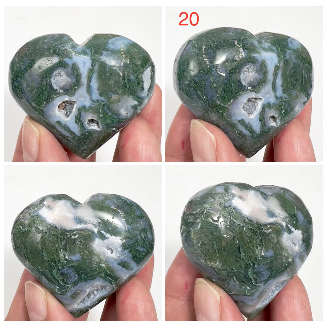 Moss Agate Hearts Healing Crystal Carvings