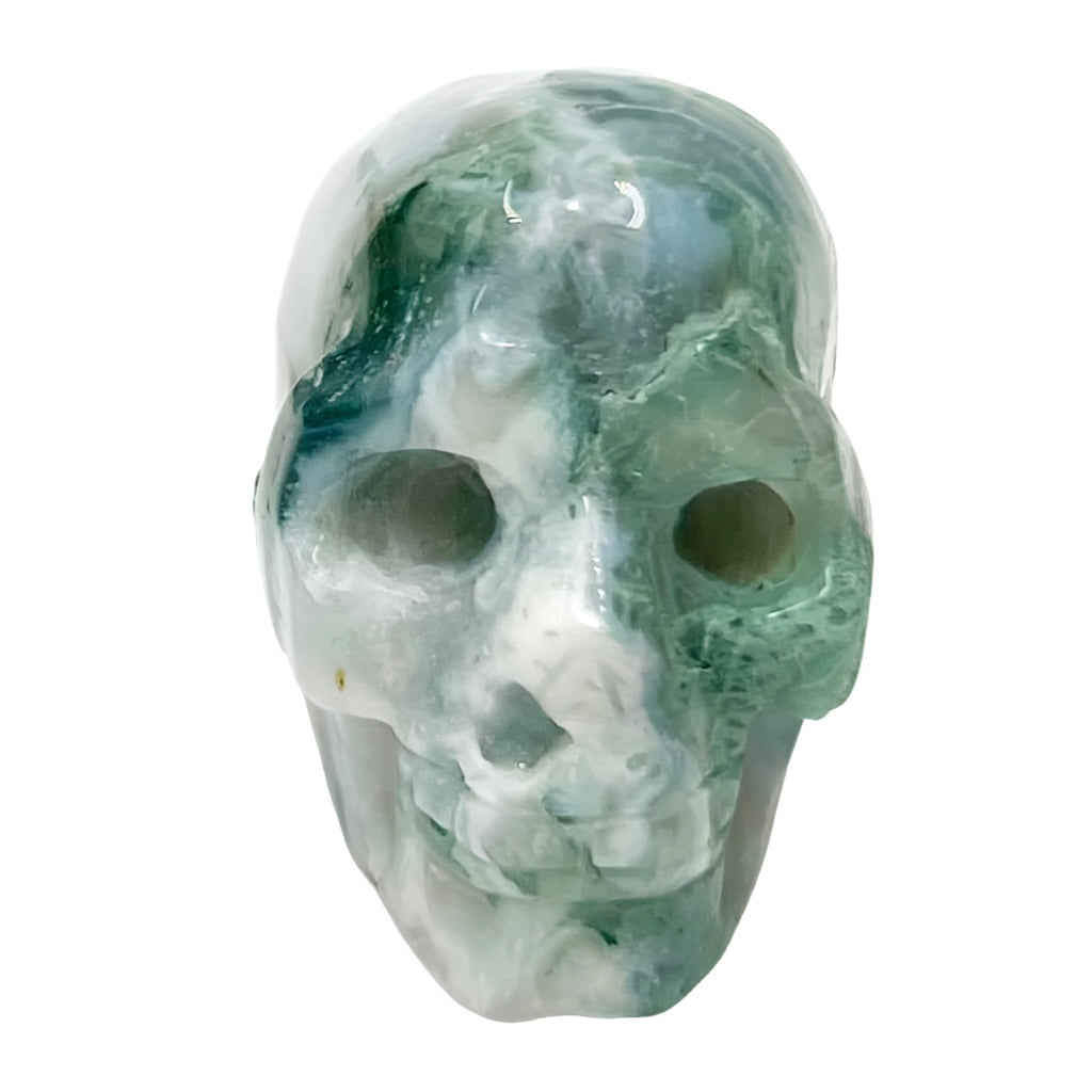 Moss Agate Skull 2 Inches Hand Carved Crystal Carving