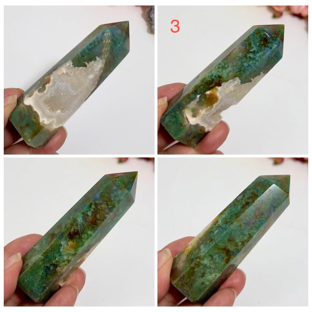 Druzy Moss Agate Points Towers Crystal Generators