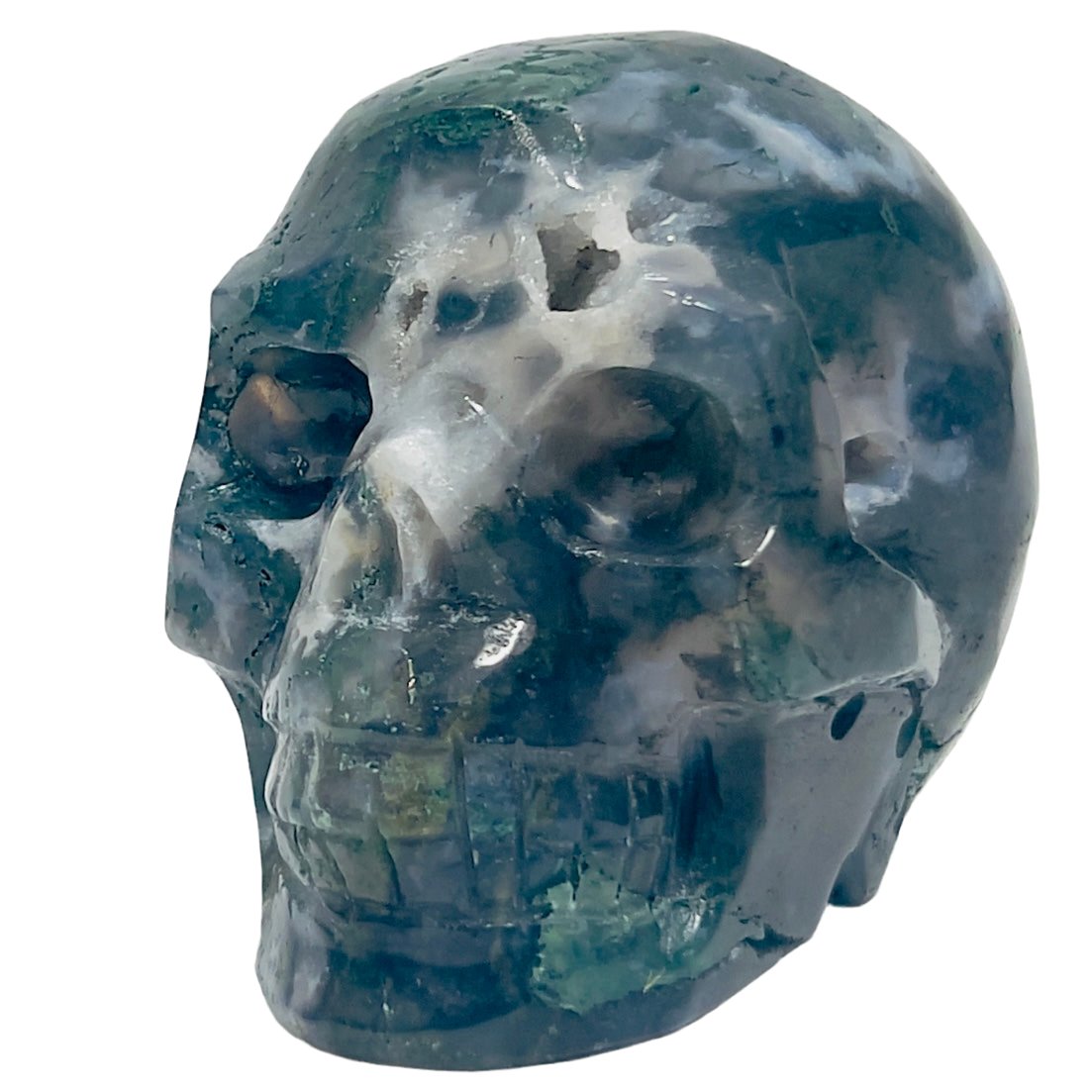 Moss Agate Skull Healing Crystal Carving 647g