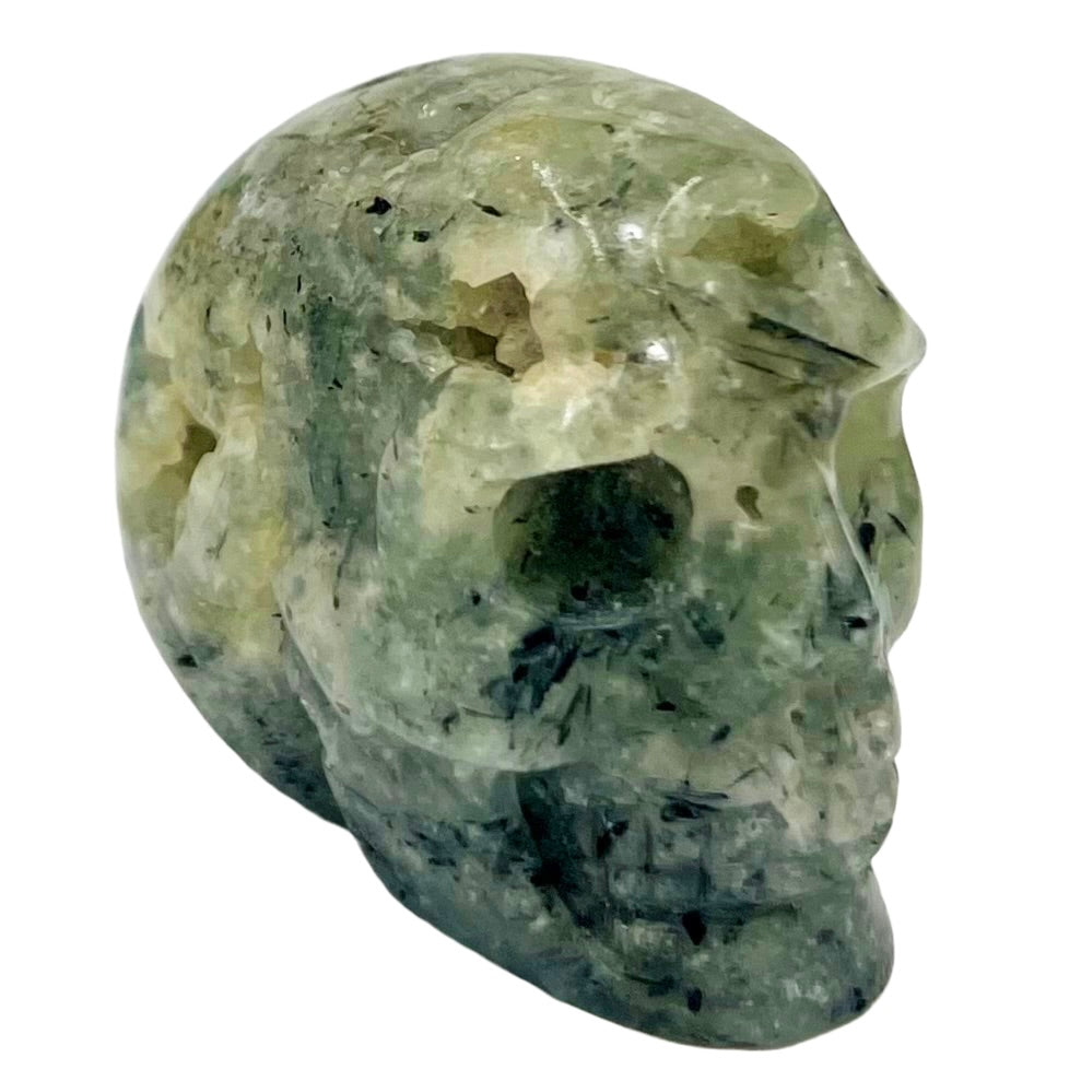 Prehnite with Epidote Skull 2 Inches Hand Carved Crystal Carving