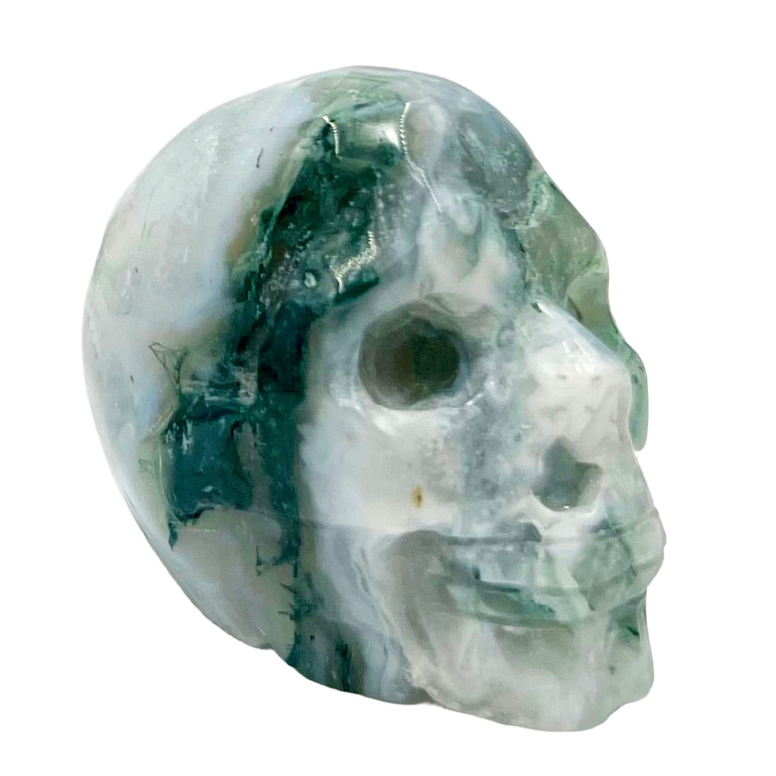 Moss Agate Skull 2 Inches Hand Carved Crystal Carving