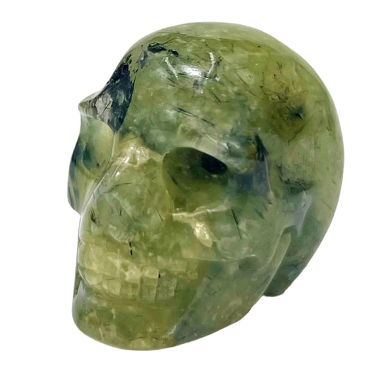 Prehnite with Epidote Skull 2 Inches Hand Carved Crystal Carving